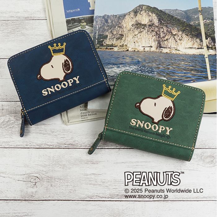 スヌーピー 二つ折り財布 新品未使用 SNOOPY（スヌーピー） 財布 二つ折り財布 コンパクト ファスナー 刺繍