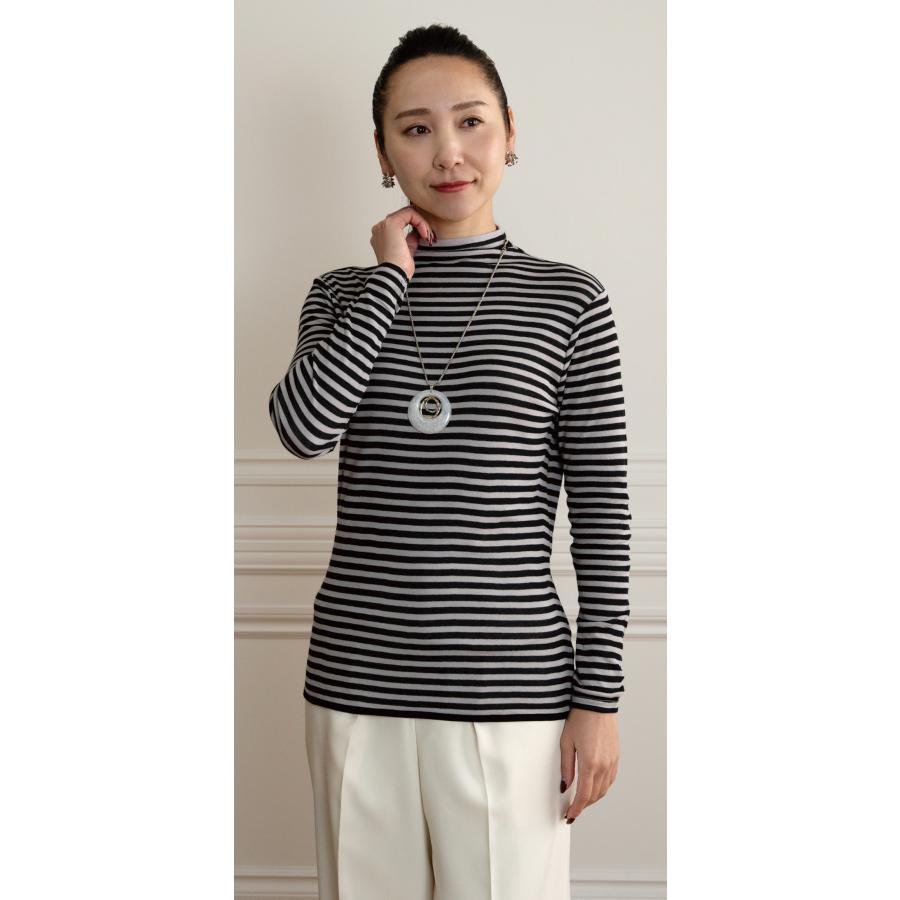 天使の綿シフォン ボーダーシリーズ 長袖 ボトルネック