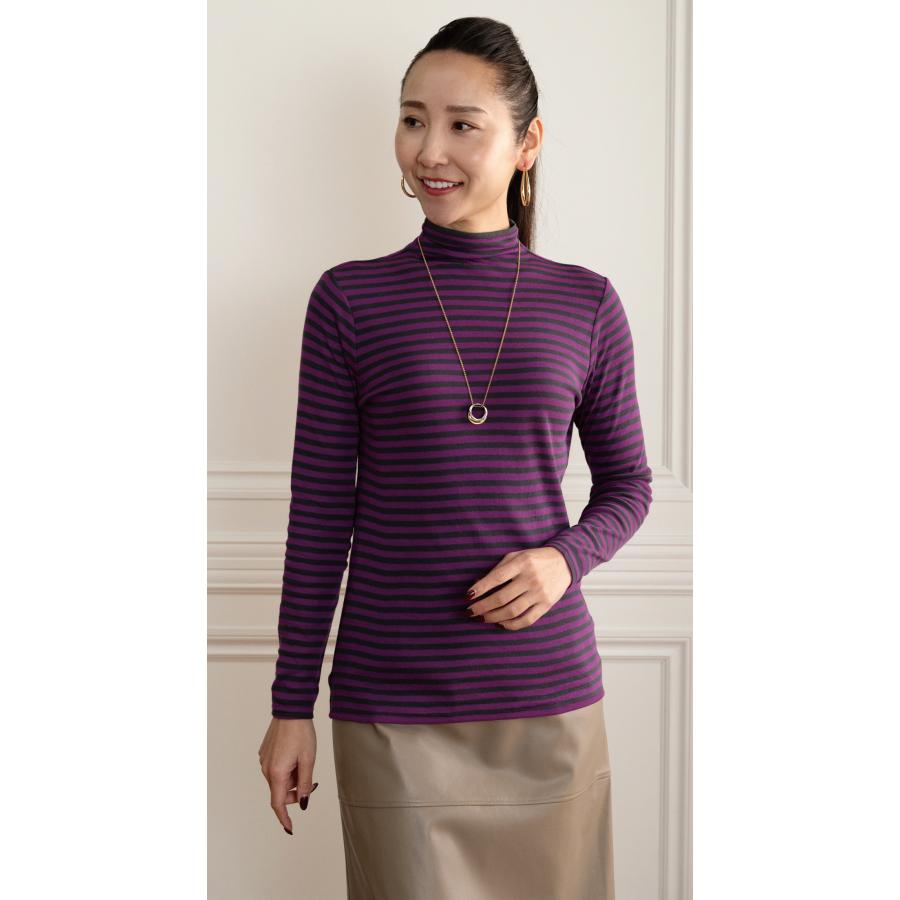 天使の綿シフォン ボーダーシリーズ 長袖 ボトルネック