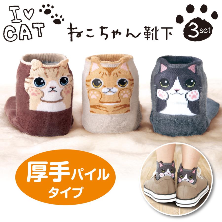 ひょっこり可愛い 暖かにゃんこソックス 3色組