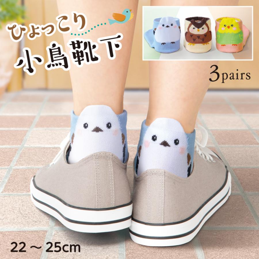 新柄登場！ 3足組【人気】ひょっこり可愛い小鳥ソックス キャラクター