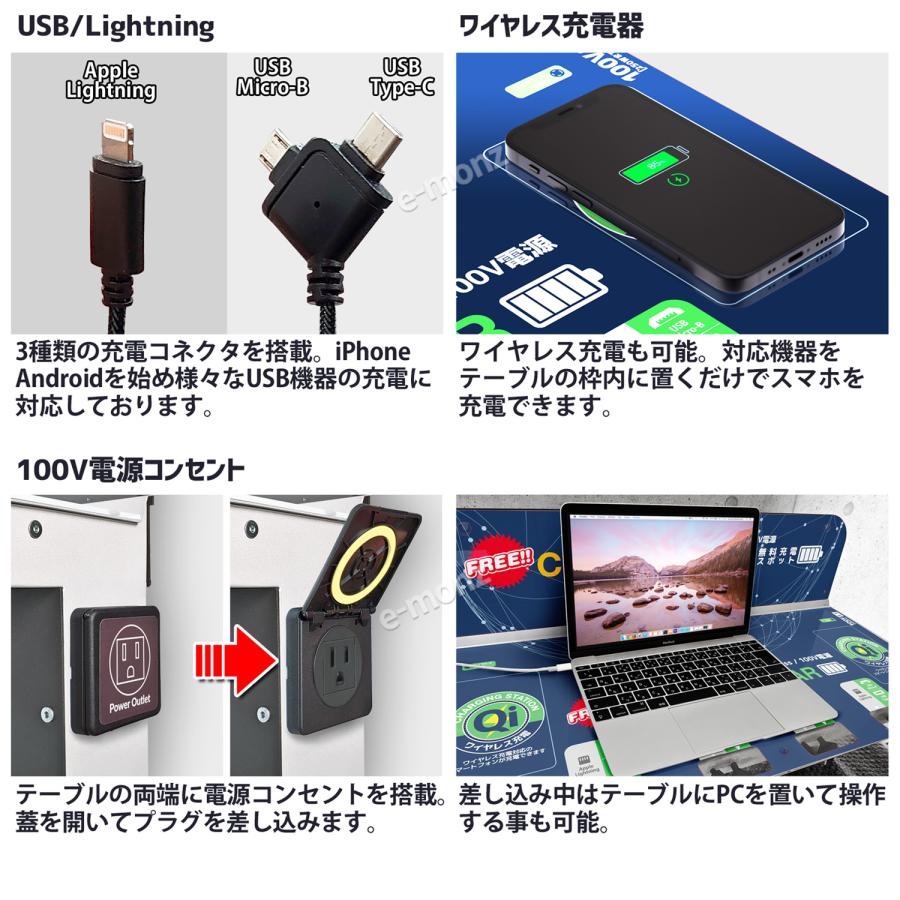 充電テーブル 壁掛けテーブル 商業用 【 モバイルチャージスポット 壁掛けタイプ 】 ワイヤレス充電 USB充電 充電ステーション 公衆型充電器 スマホ タブレット｜e-monz｜05