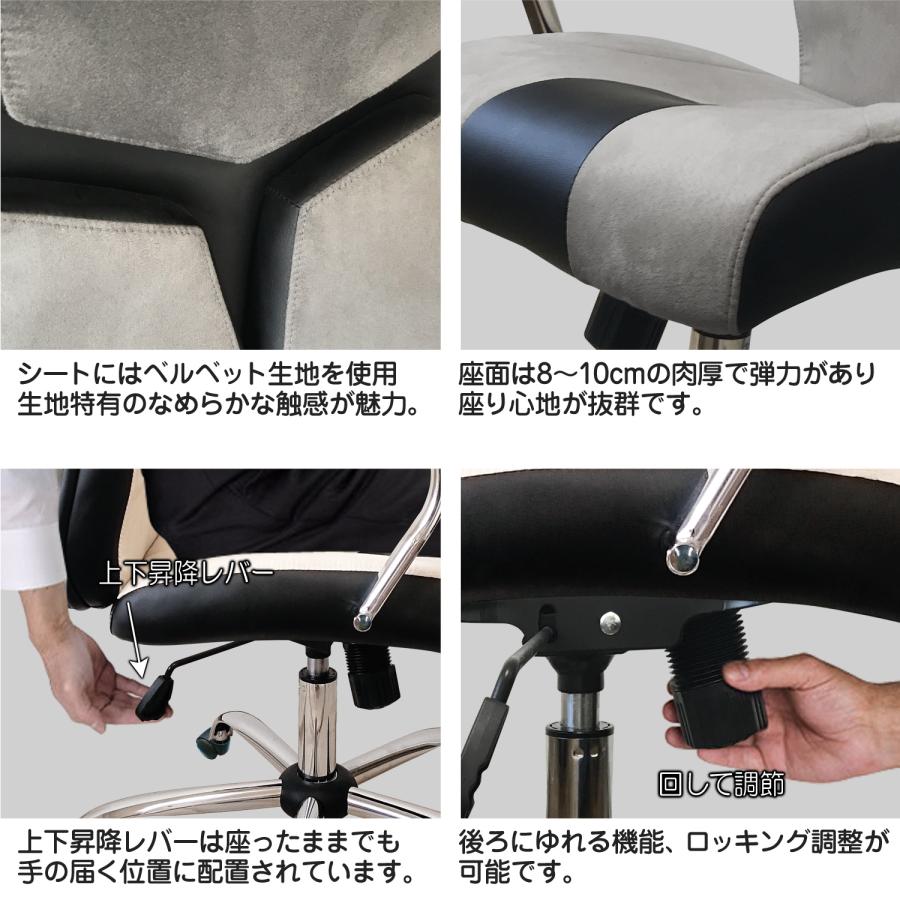 オフィスチェア ハイバック ベルベット【EM-C2528】 グレー ロッキング