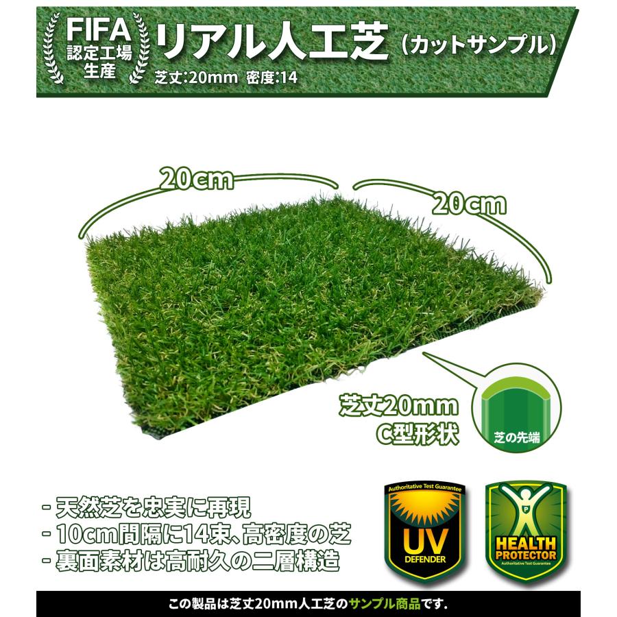 人工芝　工具、材料一式 人工芝 カットサンプル 【 リアル人工芝 サンプル品 】 20cm×20cm 芝丈