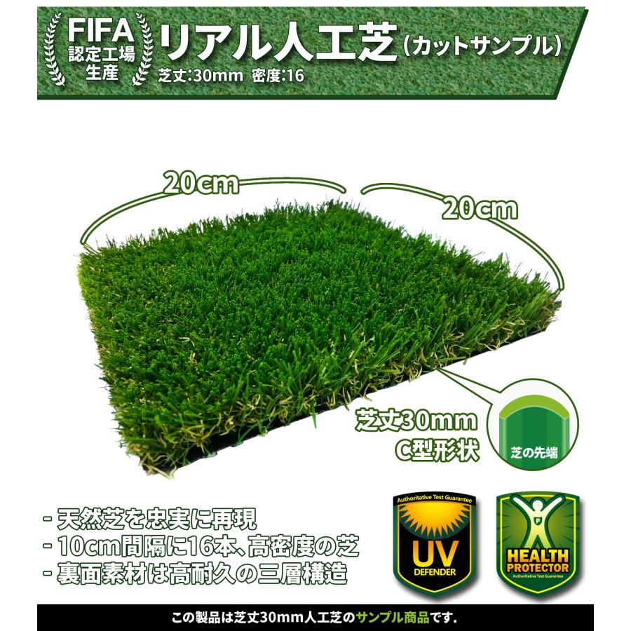 人工芝 カットサンプル 【 リアル人工芝 サンプル品 】 20cm×20cm 芝丈