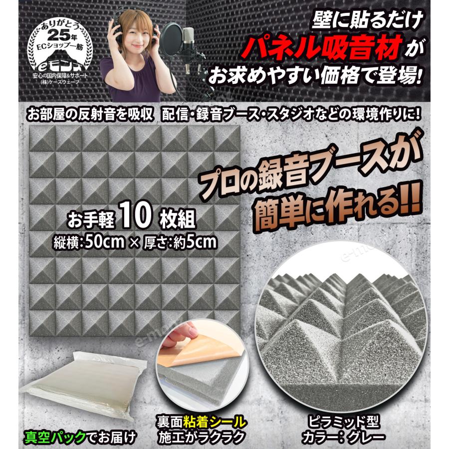 吸音パネル 吸音材 50×50cm×10枚 粘着付 ウレタン パネル吸音材