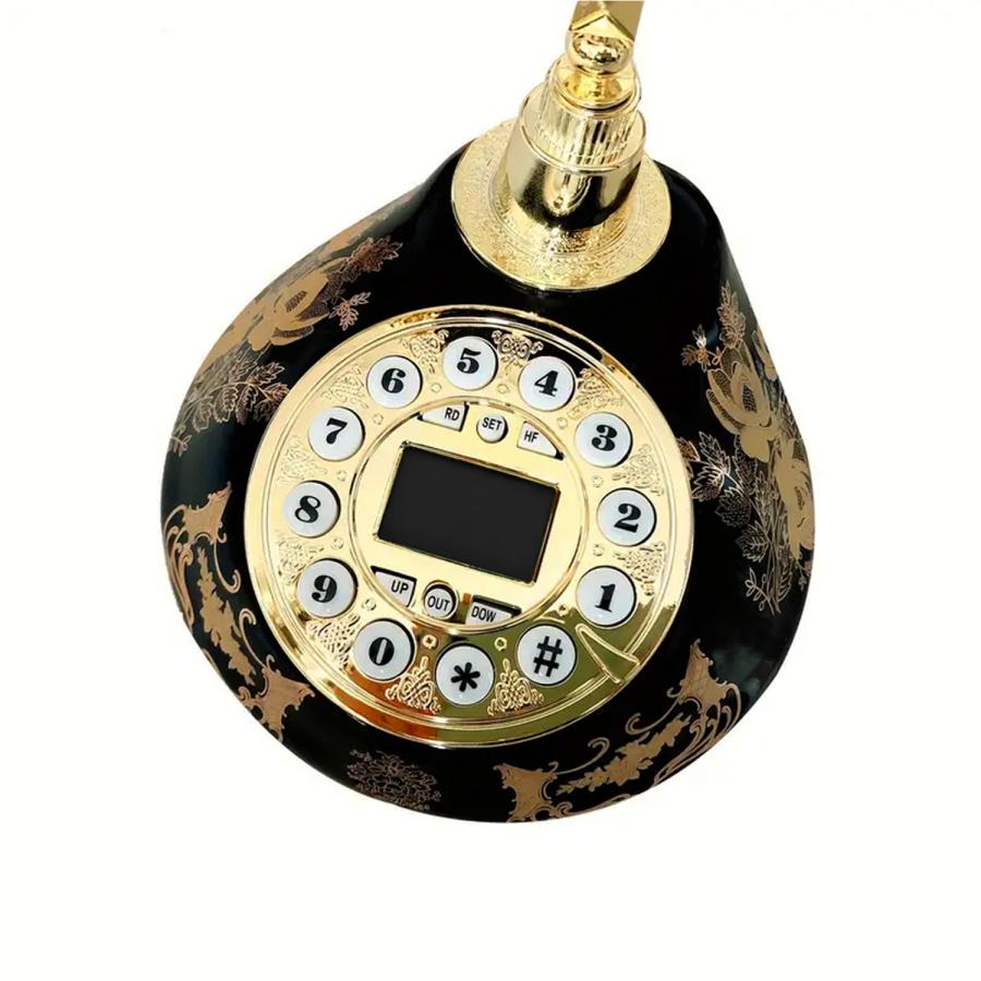 電源不要 固定電話機【セラミック アンティーク型】ブラック 電話機