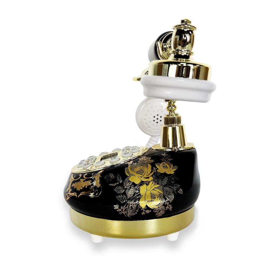 電源不要 固定電話機【セラミック アンティーク型】ブラック 電話機