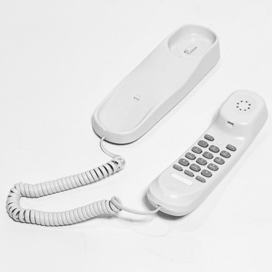 電源不要 固定電話機【 スリム型 】 ホワイト 壁掛け対応 電話機