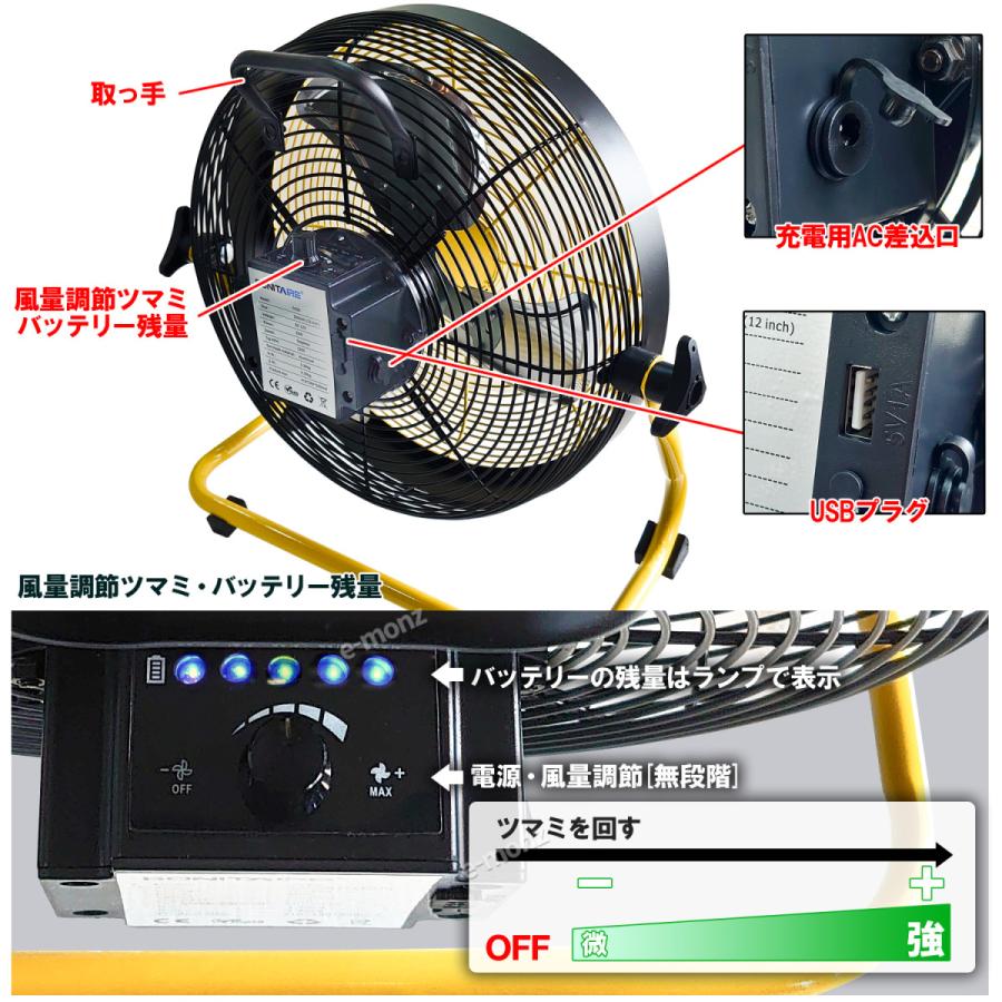 工場扇 充電式 バッテリー内蔵型 USB充電 床置き 30cm 工場扇 充電式 バッテリー内蔵型 USB充電 床置き 30cm