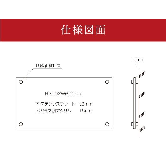 アクリル銘板 ステンレス クリアーサインRAFFINE H300×W600mm 化粧ビス止め マンション看板 アパート銘板 会社 事務所 おしゃれ マンション名看板 CS22-RF｜e-netsign｜05