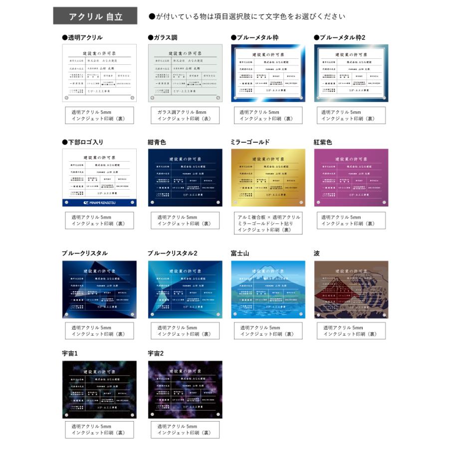【40種類から選べる】 建設業の許可票 H35×W45cm  / 建設業許可票 業者票 許可票 標識 事務所 不動産 法定看板 法令許可票 金看板 おしゃれ お洒落 ken-custom | ブランド登録なし | 19