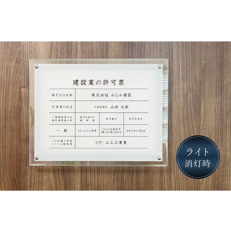 建設業の許可票 LEDレインボーパネル B3サイズ / アクリルフレーム