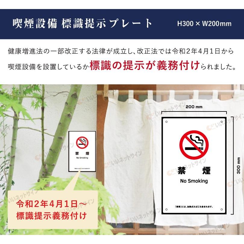 禁煙 喫煙設備 標識提示 プレート 受動喫煙防止対策 副流煙対策  H300×W200mm kin-15 | ブランド登録なし | 01