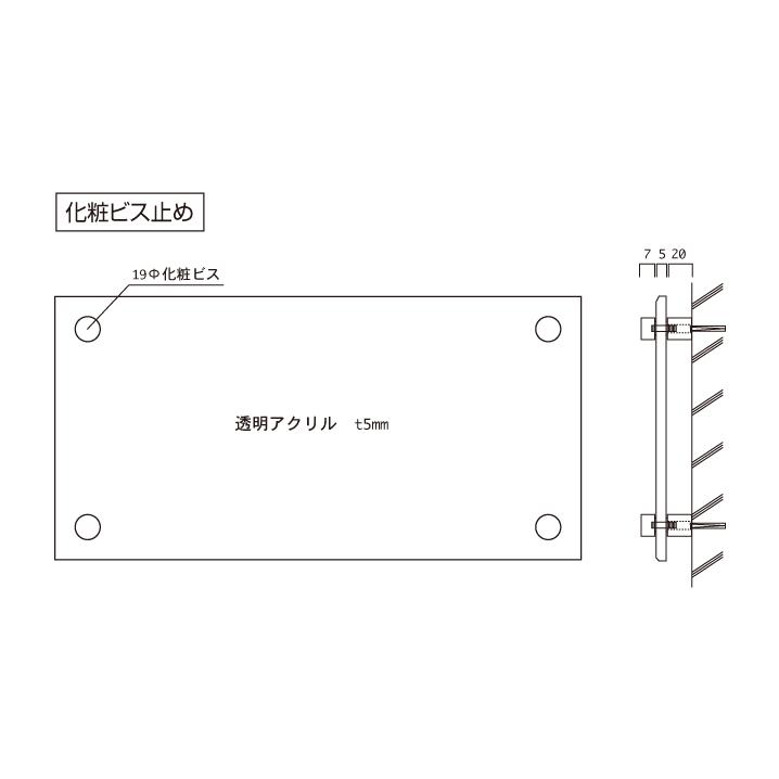 透明アクリル銘板 H200×W400×t5mm 化粧ビス止め インクジェット 透明アクリル銘板 H200×W400×t5mm 化粧ビス止め インクジェット