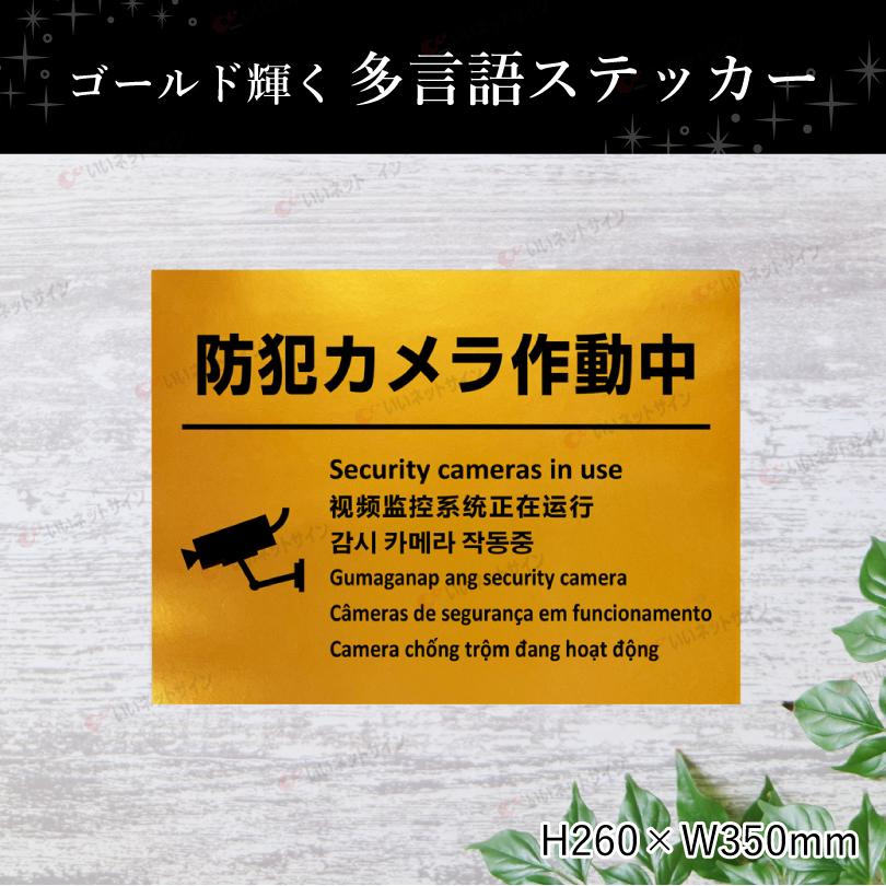 多言語ステッカー Ｈ260×W350mm英語 中国語 韓国語 フィリピン語 ポルトガル語  ベトナム語 立入禁止 ポイ捨て禁止 防犯カメラ作動中 駐輪禁止 multi-gold-st | ブランド登録なし | 08