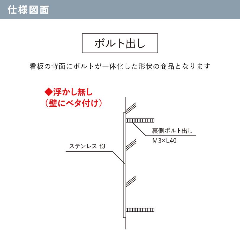 ステンレス銘板 ボルト出し H200×W400×t3mm 文字エッチング加工 屋外用