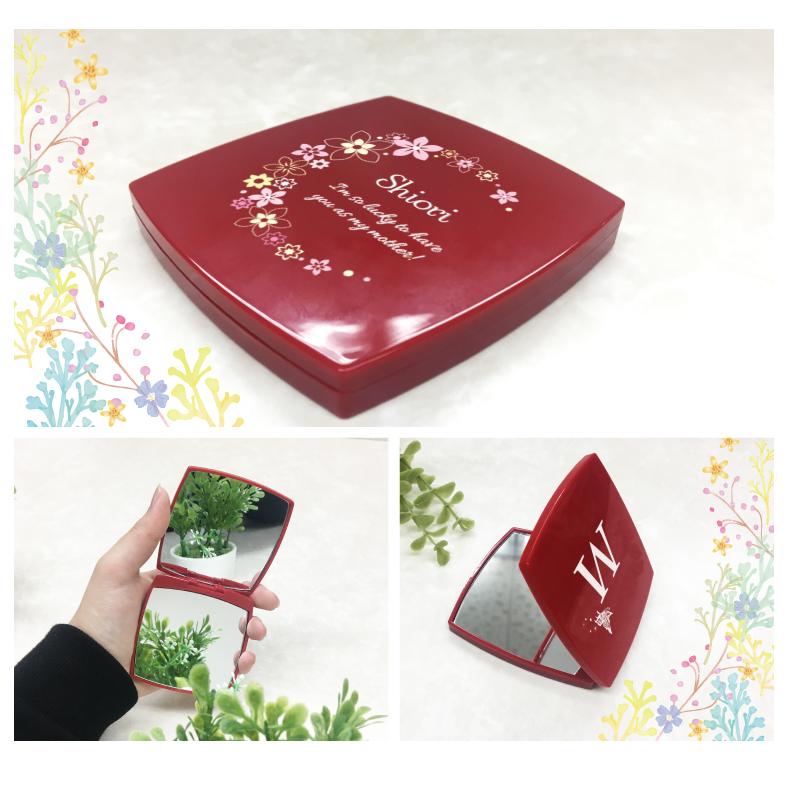 IVY-GOODS 名入れ コンパクトミラー レッド スクエア型 拡大鏡 IVY-GOODS 名入れ コンパクトミラー レッド スクエア型 拡大鏡