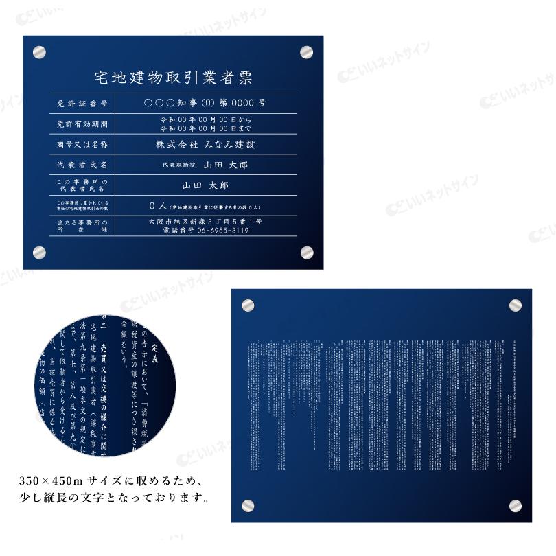 『 透明アクリル 紺青色 壁付けタイプ 』  宅地建物取引業者票＋報酬額票 ２点セット 業者票 おしゃれ tk-com-acryl-blue01-2set | ブランド登録なし | 04