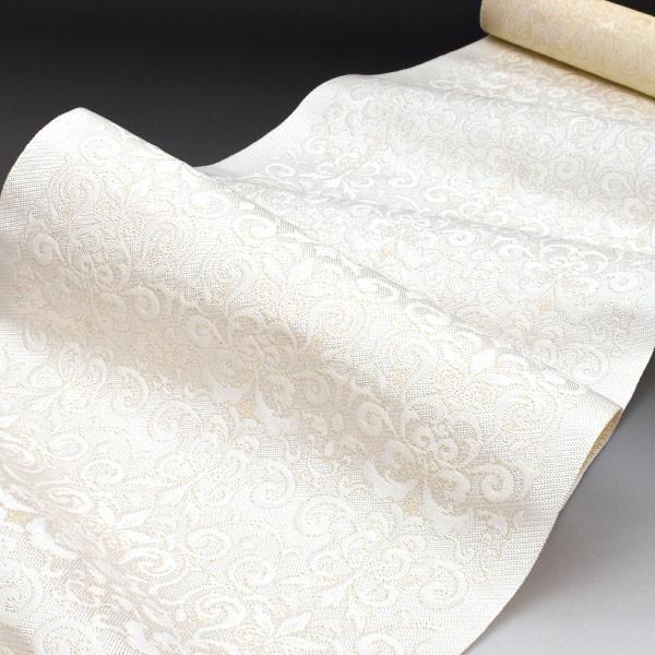 特価品！新品未仕立 博多帯 協和織 八寸名古屋帯 ペルシャ華紋 白々 仕立代込 博多帯 老舗 協和織 謹製 ペルシャ文様 金印 八寸 名古屋帯 : 帯専門店