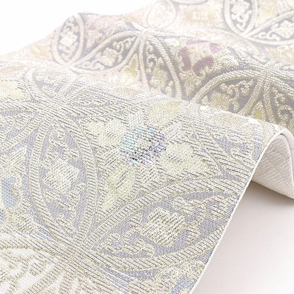 袋帯 金華山織 螺鈿箔 西陣織 藤本仁 謹製 白/銀 お茶席/初釜 正絹