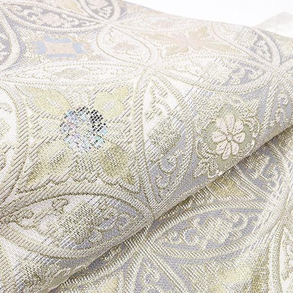 袋帯 金華山織 螺鈿箔 西陣織 藤本仁 謹製 白/銀 お茶席/初釜 正絹