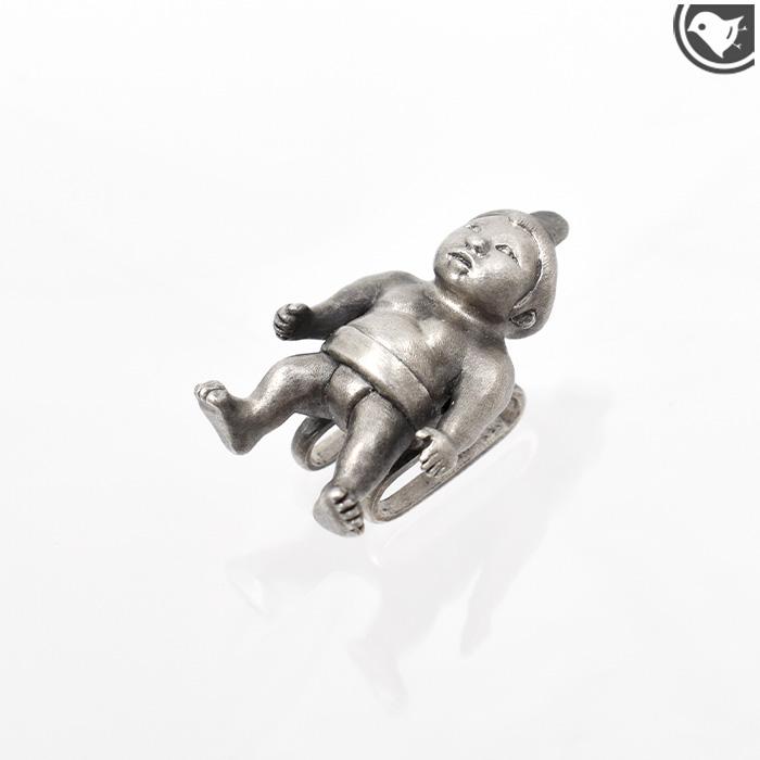 帯留め 力士 お相撲さん 銀細工 シルバー925 山崎工芸 GINNEZU 謹製 三