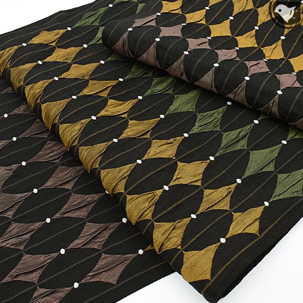 工芸帯地 木屋太 今河織物 謹製 風通膨れ織 ピエロ 袋帯 黒 正絹 日本