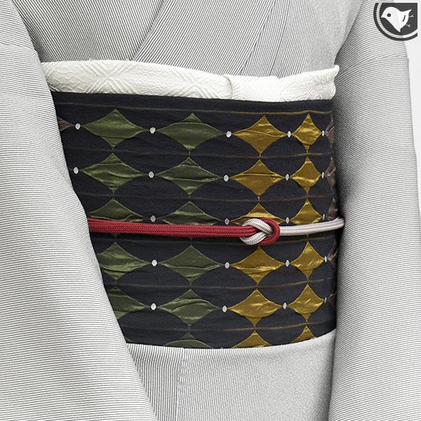 工芸帯地 木屋太 今河織物 謹製 風通膨れ織 ピエロ 袋帯 黒 正絹 日本