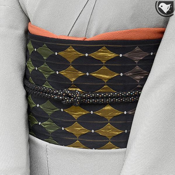 工芸帯地 木屋太 今河織物 謹製 風通膨れ織 ピエロ 袋帯 黒 正絹 日本