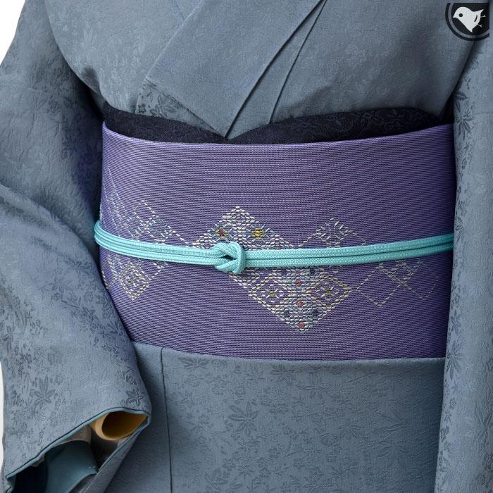 首里織　半巾帯　紫色と緑色のグラデーション　伝統的工芸品　証紙付き　未使用品 首里織 半巾帯 紫色と緑色のグラデーション 伝統的工芸品 証紙付き 品