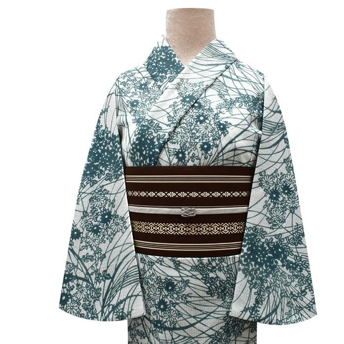 お仕立て代込み！)浴衣 小千谷織物 老舗 花草文様 綿麻紅梅 単衣着物