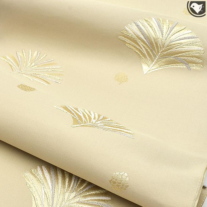 西陣織 老舗 安田 謹製 唐織 松・松ぼっくり 錦地 九寸 名古屋帯 正絹  