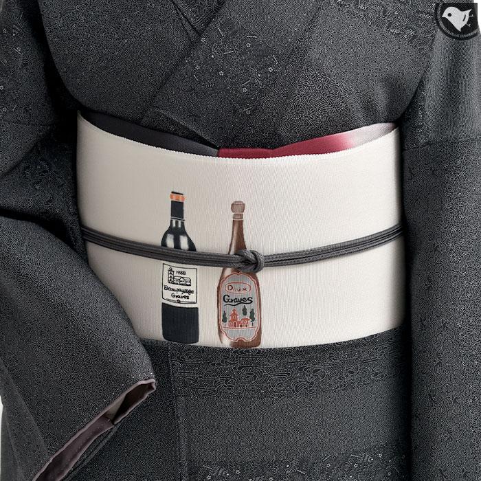 帯専門店おびや 名古屋帯 新潟 十日町友禅 別注 Wine bottle ワイン