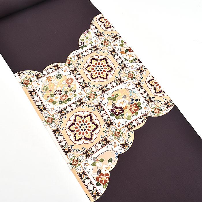 塩瀬帯 京都老舗染屋 謹製 格天井文 本加工友禅染め 九寸 名古屋帯