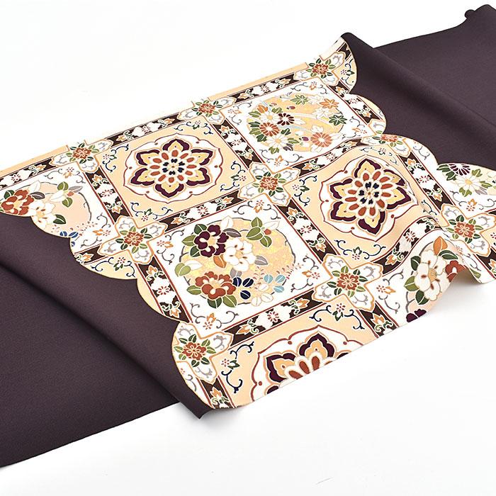 塩瀬帯 京都老舗染屋 謹製 格天井文 本加工友禅染め 九寸 名古屋帯