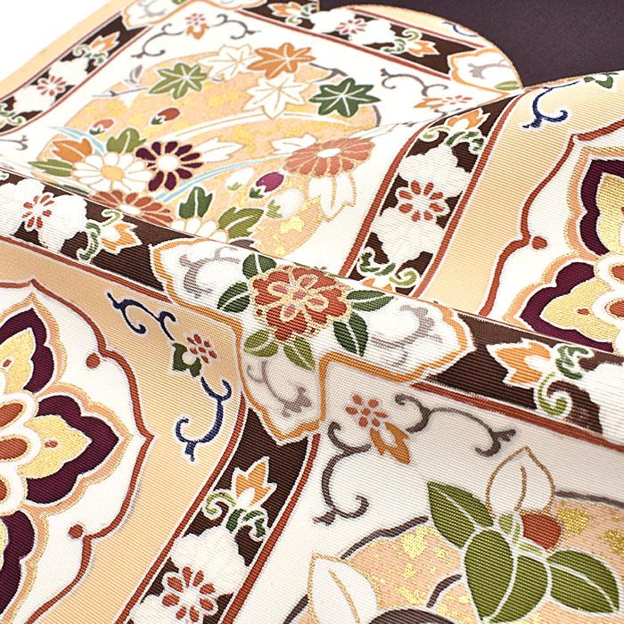 塩瀬帯 京都老舗染屋 謹製 格天井文 本加工友禅染め 九寸 名古屋帯