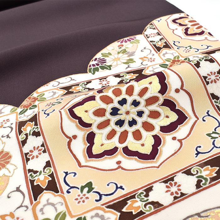 塩瀬帯 京都老舗染屋 謹製 格天井文 本加工友禅染め 九寸 名古屋帯