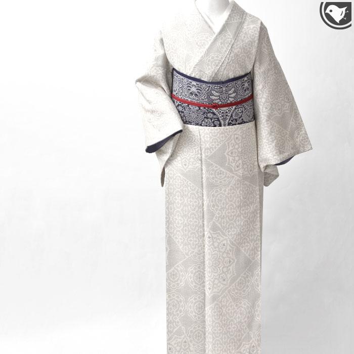 本藍染め 博多帯 老舗 筑前織物 謹製 枠更紗文様 金印 八寸名古屋帯