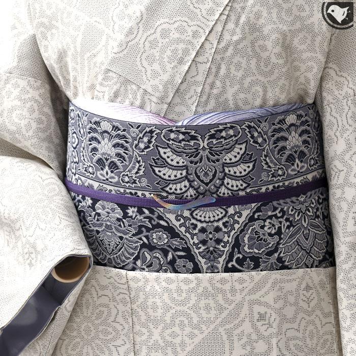 本藍染め 博多帯 老舗 筑前織物 謹製 枠更紗文様 金印 八寸名古屋帯