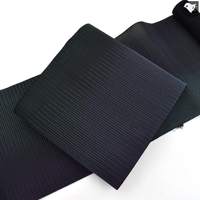 未仕立て】 袋帯 黄緑 濃赤 水色 花 植物 変わり縞 正絹 三幸織物 徳田