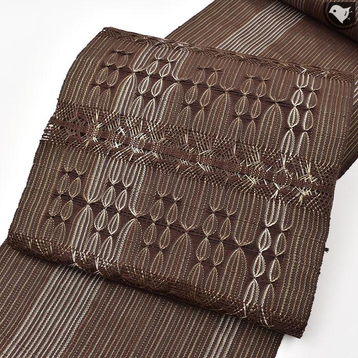 夏物 変わり織八寸名古屋帯（よろけ文）長365　全通　透け感　正絹美品 夏物 変わり織八寸名古屋帯（よろけ文）長365 全通 透け感 正絹