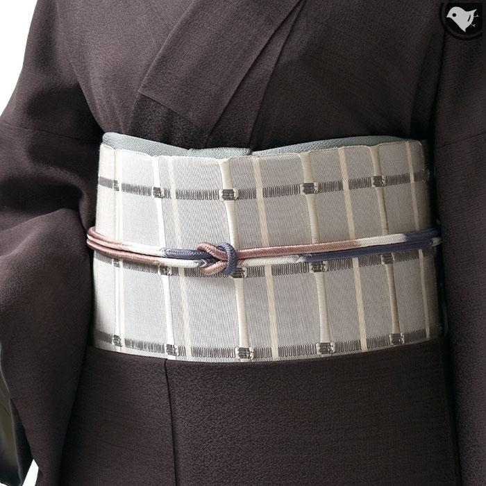 紬帯 米沢紬 名門 近賢織物 “吉野紙格子” 八寸 名古屋帯 和紙 絹 日本