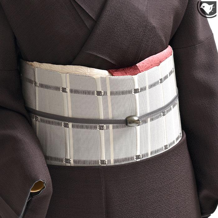 紬帯 米沢紬 名門 近賢織物 “吉野紙格子” 八寸 名古屋帯 和紙 絹 日本