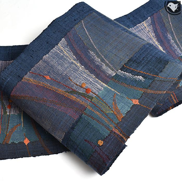 訳あり帯！)西陣織 老舗 渡文 謹製 手織り 真綿紬 八寸 名古屋帯（お