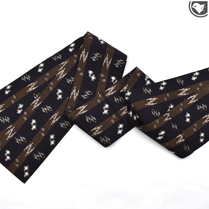 琉球絣の代表的な柄である「トゥイグワー（鳥）」の訪問着　正絹から作務衣 広幅/長尺）半幅帯 本場琉球絣 “トゥイグワー”手織り全通柄 日本製【帯