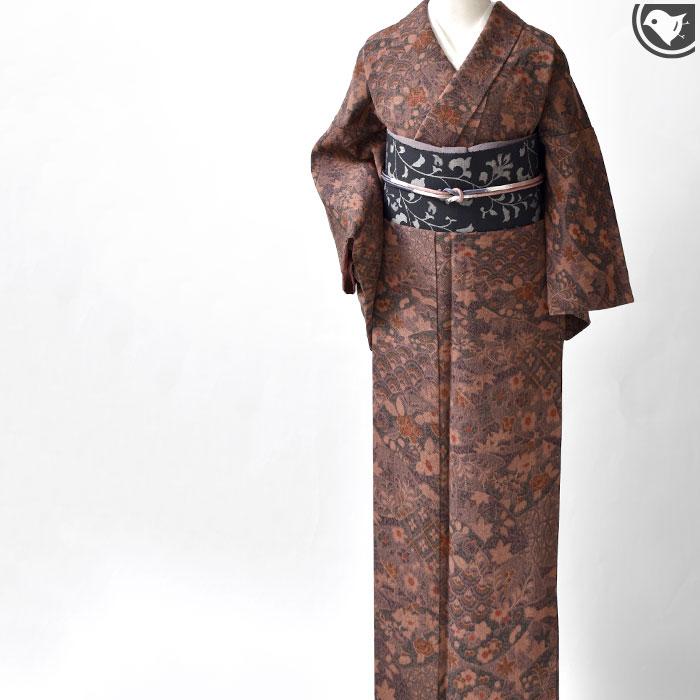 結城紬 名門 奥順 謹製 片面唐花文様 八寸 名古屋帯 正絹 日本製 : 帯 
