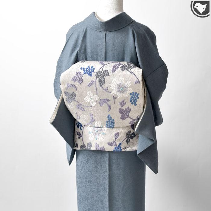 西陣 唐織 老舗 都 謹製 蔦花文様 九寸 名古屋帯 正絹 日本製【帯専門