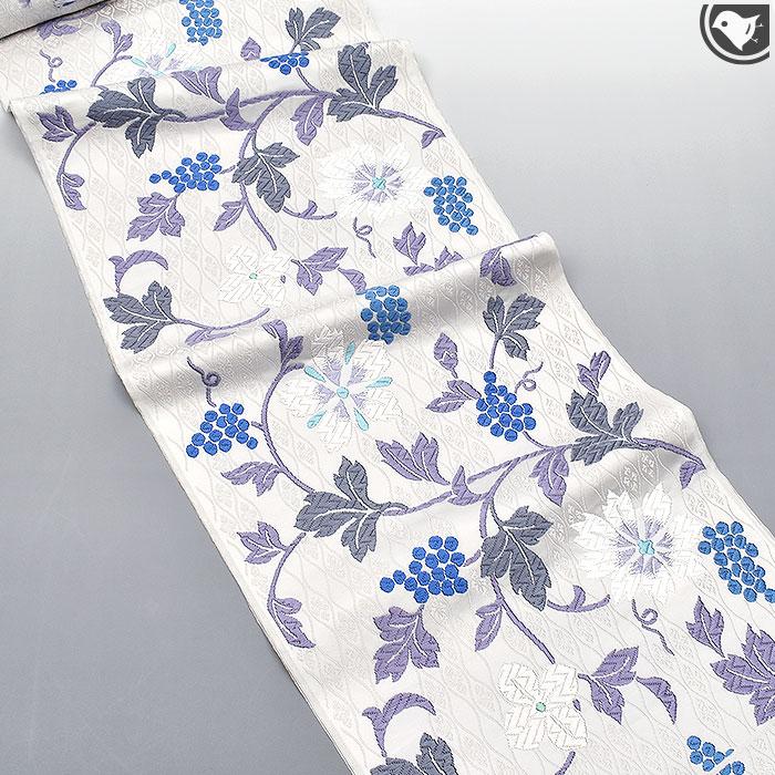 西陣 唐織 老舗 都 謹製 蔦花文様 九寸 名古屋帯 正絹 日本製【帯専門