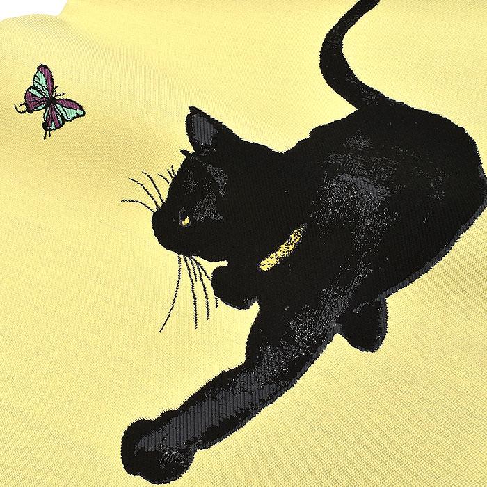 西陣織 老舗機屋 謹製 “黒猫と蝶” 袋帯 正絹 日本製 【帯専門店おびや 